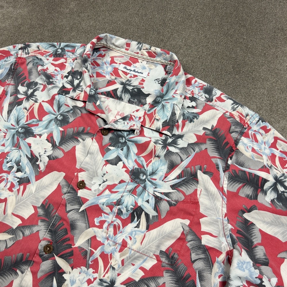 Tommy Bahama Shirt Mens XL Loop Collar Floral Silk IslandZone Hawaiian Casual